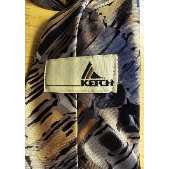 KETCH CLASSICS Necktie Abstract Multi-Color Blues And Cream Made in USA - Picture 5 of 6